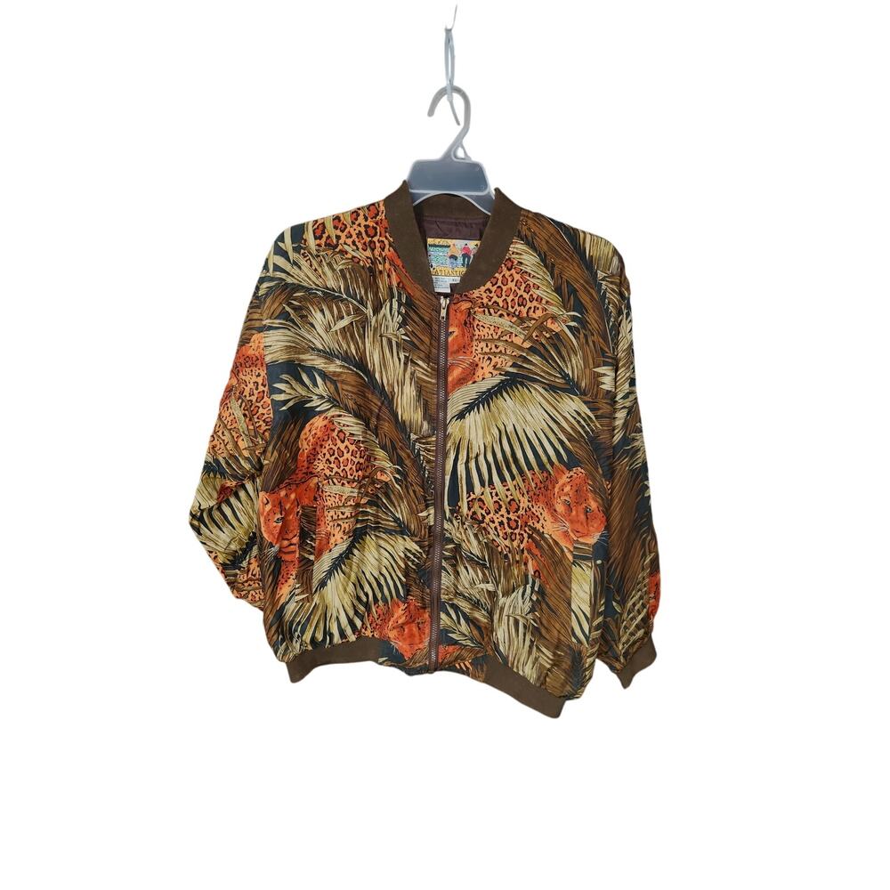 Vintage Atlantic Beach Jungle Print Silk Jacket women's XL